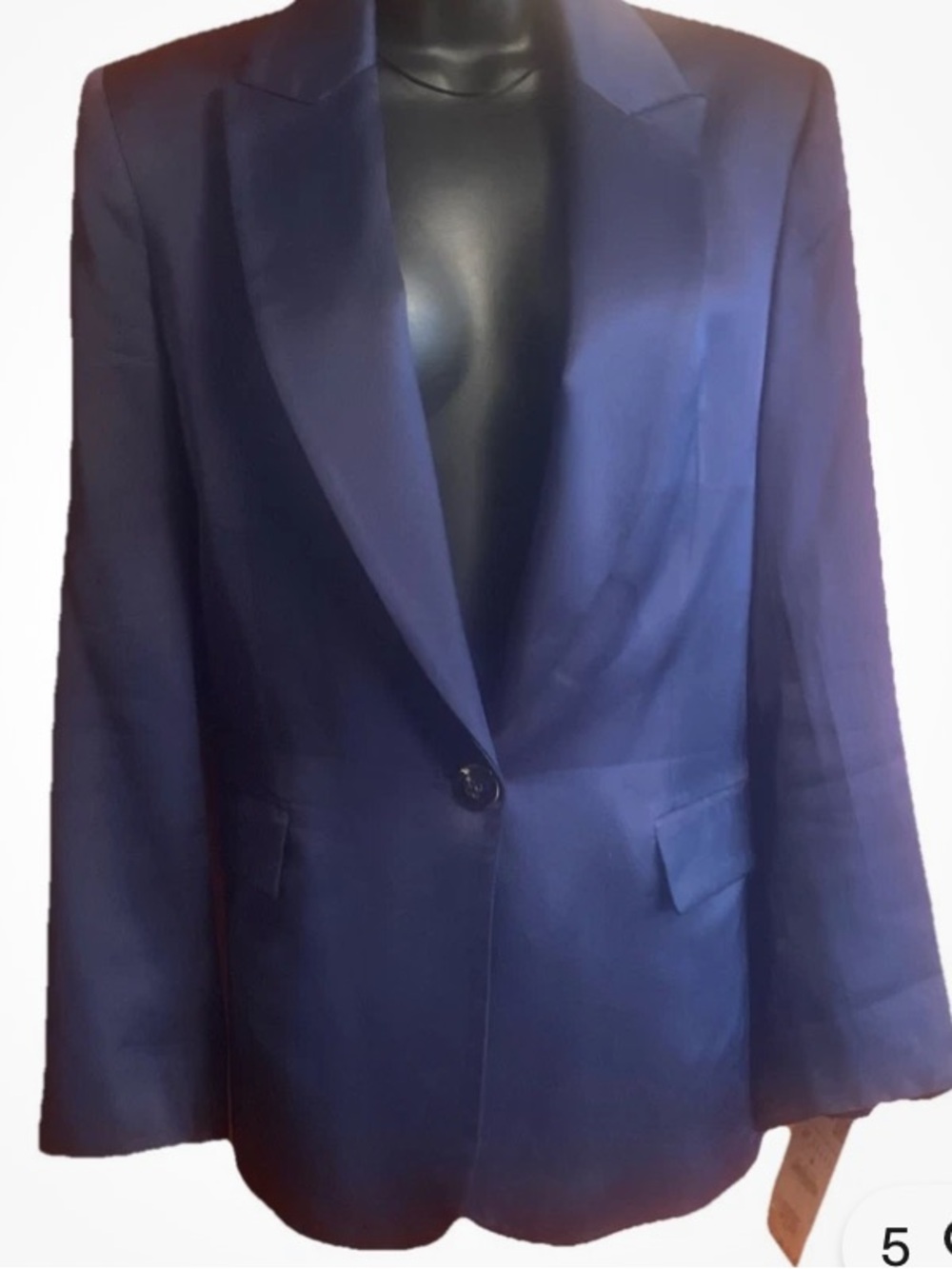 NWT Zara Satin Navy Blue Blazer Jacket With Cream Lining, Size M